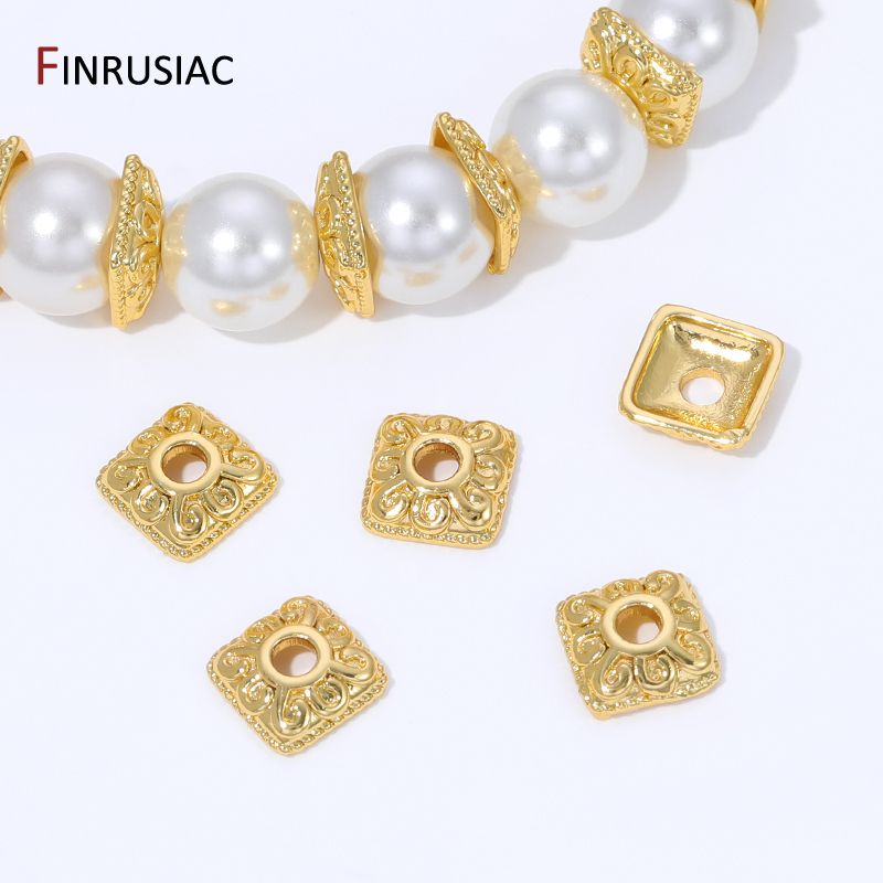 Bead Cap Flower - 18K vergoldete Messing-Quadratperlen-Endkappen für Schmuck, 7mm