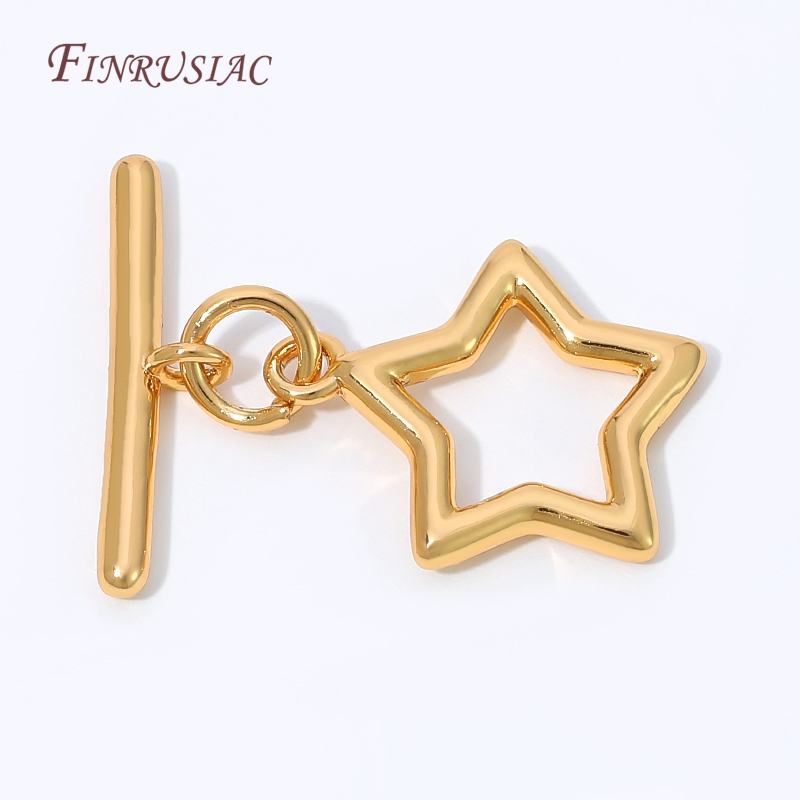 Toggle Clasp Gold - 18K vergoldeter hohler Stern-OT-Knebelverschluss, gerader T-Verschluss
