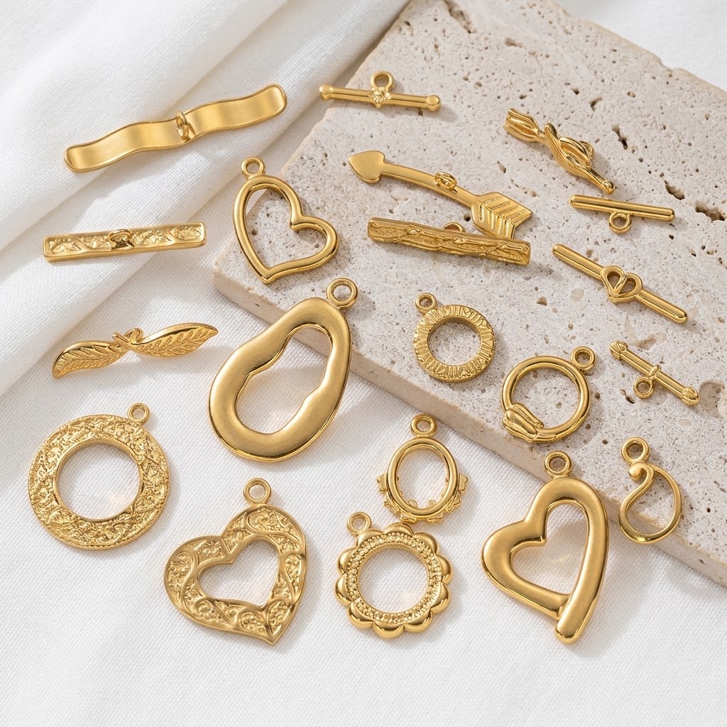 Toggle Clasp Gold - 5er-Set Edelstahl-Gold-Knebelverschlüsse für DIY-Schmuckherstellung, Halsketten-Verbinder, Verschlüsse,