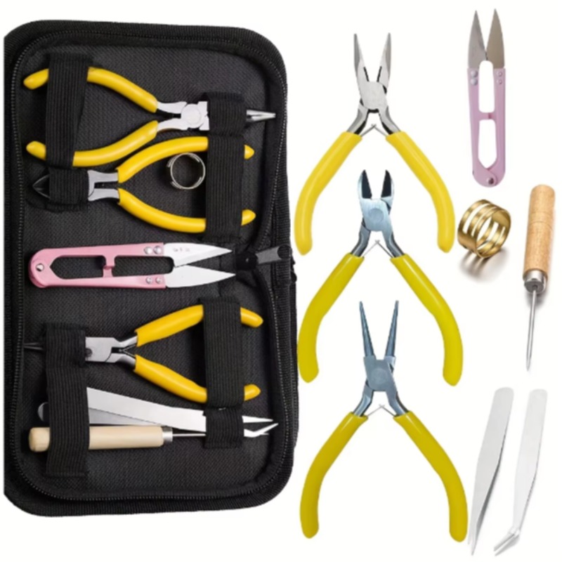 Jewelry Making Pliers Set - 8-teiliges gelbes Schmuckwerkzeug-Set mit Zangen, Scheren,
